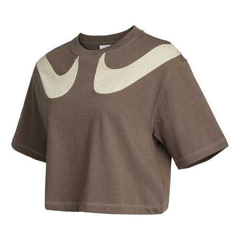 Футболка (WMNS) Nike AS W Nike Sportswear SWSH GX MOD CROP SS T IRONSTONE, коричневый