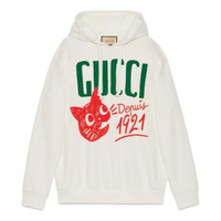 Толстовка (WMNS) Gucci Cotton jersey hooded sweatshirt with Gucci Depuis 1921 cat print 'White', белый