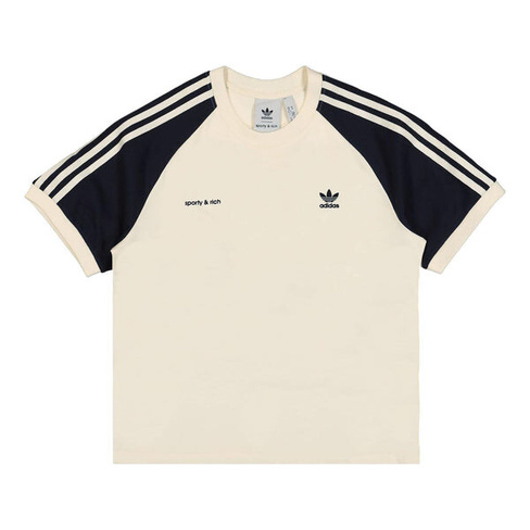 Футболка (WMNS) adidas Originals x Sporty & Rich T-shirt 'Cream White Navy', бежевый