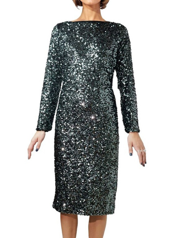 Коктейльное платье-футляр миди с пайетками Rene Ruiz Collection, цвет Black Silver
