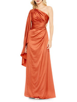 Платье-колонна на одно плечо с драпировкой Mac Duggal, цвет Rust