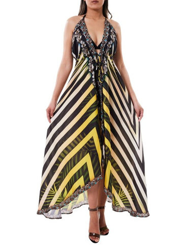 Полосатое платье с высоким и низким вырезом Ranee'S, цвет Black Yellow