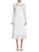 Кружевное платье миди с вышивкой и рюшами Rachel Parcell, белый
