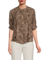 Блузка с рукавами до локтя и животным принтом Bobeau, цвет Brown Cheetah