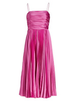 Плиссированное атласное платье миди Heba Amur, цвет Tulip Pink