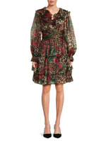 Шелковое платье с леопардовым принтом и рюшами Dolce&Gabbana, коричневый