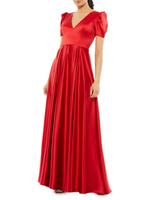 Атласное платье с объемными рукавами Mac Duggal, красный