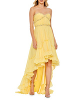 Платье без бретелек, расшитое бисером, с высоким низким вырезом Mac Duggal, лимон