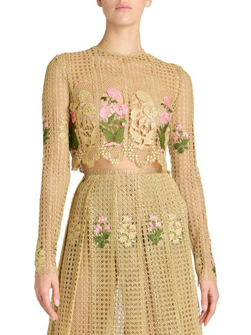 Блузка с вышивкой в стиле макраме Giambattista Valli, цвет Gold Mutli