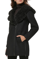 Пальто с капюшоном и отделкой из искусственного меха Kenneth Cole, черный