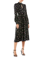 Платье миди с цветочным принтом и расклешенным узором Mac Duggal, черный