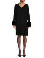 Платье прямого кроя из искусственного меха с манжетами Saks Fifth Avenue, черный