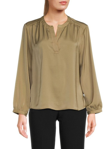 Атласная блузка с разрезом на шее Calvin Klein, цвет Khaki Green