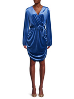 Бархатное платье со сборками и поясом Bebe, темно-синий