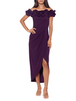 Платье с запахом и открытыми плечами с рюшами Xscape, цвет Mulberry