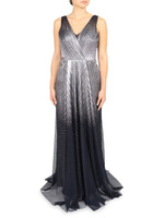 Плиссированное платье с эффектом металлик и эффектом омбре Rene Ruiz Collection, цвет Navy Silver
