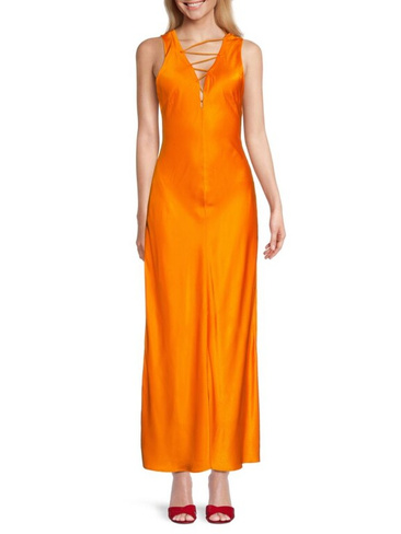 Атласное платье макси с V-образным вырезом Frame, цвет Nectarine