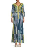 Полосатое многоярусное платье макси Poupette St Barth, цвет Aqua Multi