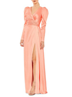 Атласное платье А-силуэта с пышными рукавами Mac Duggal, цвет Peach