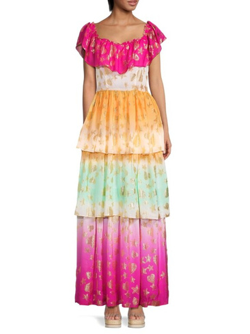 Многоярусное платье макси Vynne с эффектом омбре Loveshackfancy, цвет Pink Multi