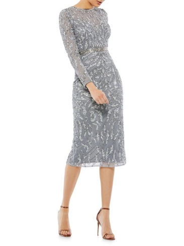 Платье-футляр с длинными рукавами и пайетками Mac Duggal, цвет Platinum