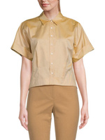 Укороченная рубашка на пуговицах с короткими рукавами Theory, цвет Pumpkin Seed