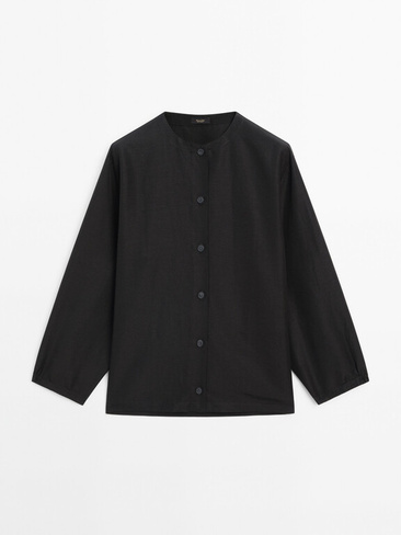 Рубашка Massimo Dutti Textured With Buttons, черный