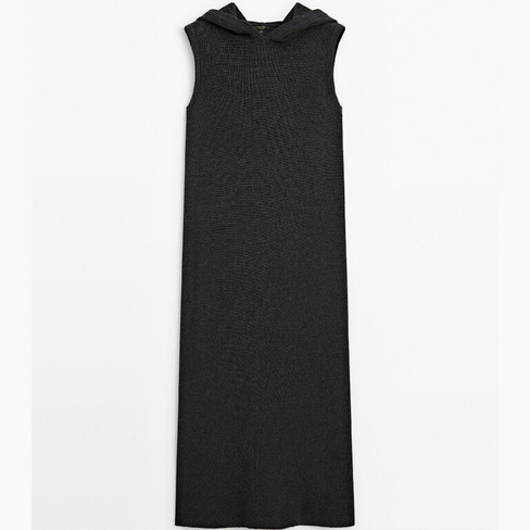 Платье Massimo Dutti Long Cotton Sleeveless Hooded, темно-серый