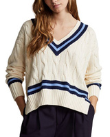 Хлопковый свитер свободной вязки с косами Ralph Lauren, цвет White