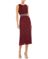 Платье-футляр миди без рукавов с высоким воротником и бисером Mac Duggal, цвет Red