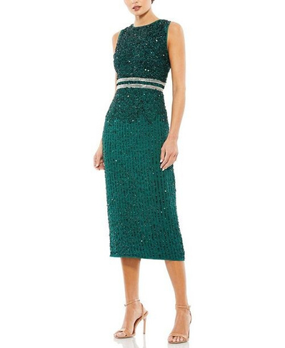 Платье-футляр миди без рукавов с высоким воротником и бисером Mac Duggal, цвет Green