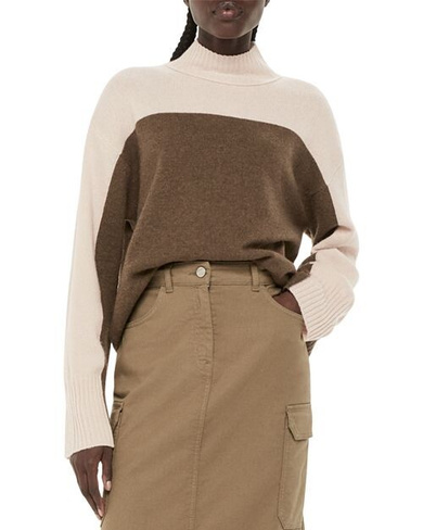 Шерстяной свитер с высоким воротником и цветными блоками Whistles, цвет Brown