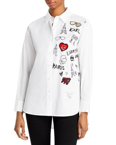 Хлопковая рубашка с нашивками KARL LAGERFELD PARIS, цвет White