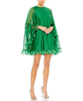 Мини-платье-накидка с высоким воротником и оборками по подолу Mac Duggal, цвет Green