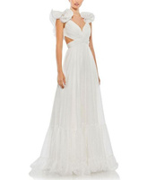 Многоярусное шифоновое платье с оборками и вырезами Mac Duggal, цвет White
