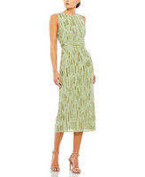 Платье-футляр миди без рукавов с абстрактным бисером Mac Duggal, цвет Green