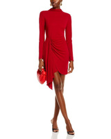 Платье-юбка из джерси с длинным рукавом и воротником-стойкой с запахом AQUA, цвет Red
