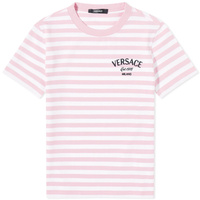 Футболка Versace Fitted Stripe Logo, цвет White, Pink & Multi