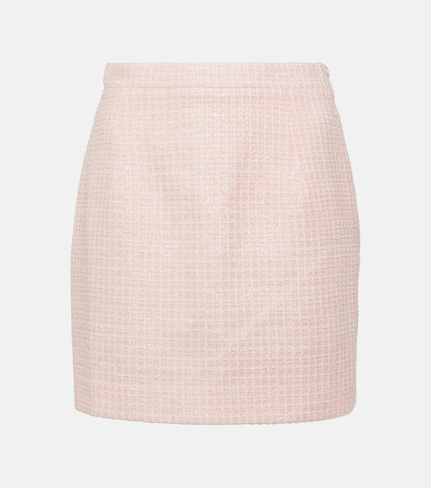 Твидовая мини-юбка букле Alessandra Rich, розовый