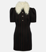 Мини-платье из смесовой шерсти с воротником в тонкую полоску Alessandra Rich, черный