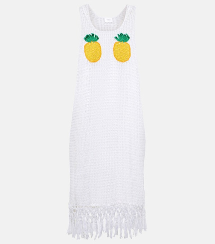Мини-платье из хлопка с бахромой и бахромой pineapple mesh Anna Kosturova, белый
