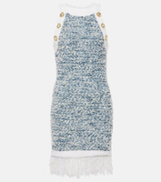 Твидовое мини-платье с бахромой Balmain, синий