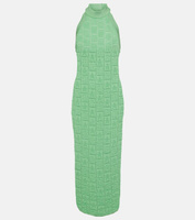Ажурное платье миди с монограммой Balmain, зеленый