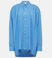 Рубашка оверсайз из смесового хлопка со сборками Bottega Veneta, синий