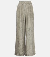 Широкие брюки из шелка с цветочным принтом Brunello Cucinelli, коричневый