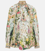 Блузка из шелкового крепа с высоким воротником и цветочным принтом Camilla, мультиколор