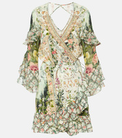 Платье из шелкового крепа с оборками и цветочным принтом Camilla, мультиколор