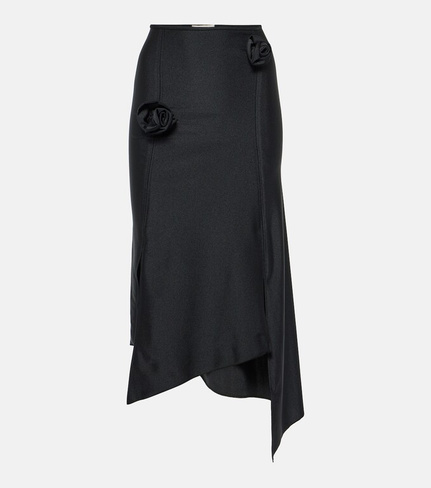 Асимметричная юбка миди с цветочной аппликацией Coperni, черный