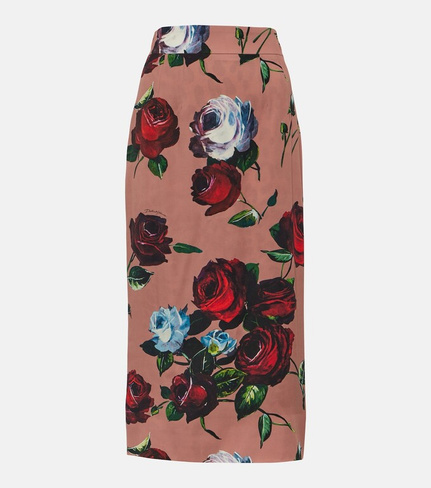 Юбка миди из шармеза с цветочным принтом Dolce&Gabbana, розовый
