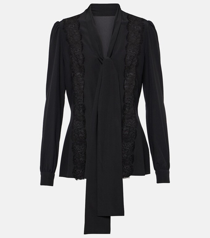 Блуза из смесового шелка с завязками на воротнике Dolce&Gabbana, черный